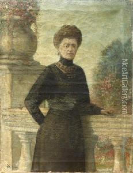 Portrait Of A Woman On A Parapet Oil Painting - Xavier Mellery