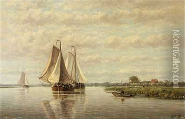 Segelboot Auf Hollandischem Flusslauf Oil Painting - Hendrik Hulk