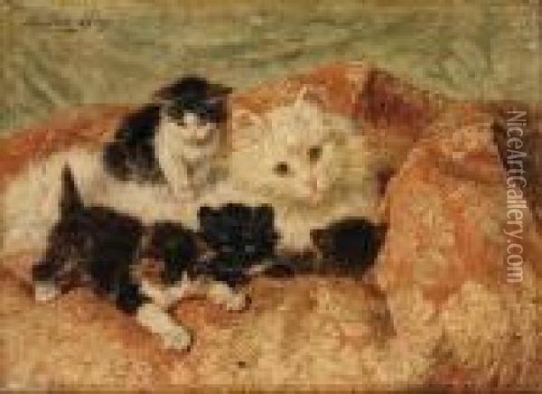 A Happy Family Oil Painting - Henriette Ronner-Knip