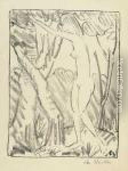 Zwischen Baumen Stehendes Madchen Oil Painting - Otto Mueller