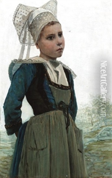 A Young Breton Woman Oil Painting - George Sherwood Hunter