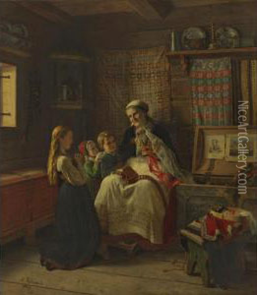 Bestemors Brudekrone Oil Painting - Adolphe Tidemand