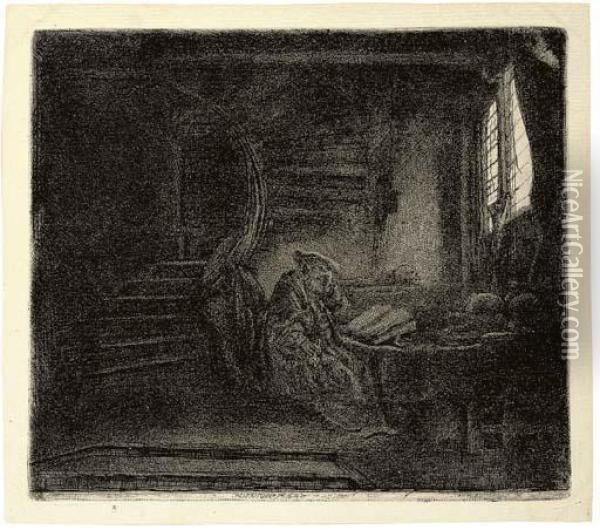 Saint Jerome In A Dark Chamber Oil Painting - Rembrandt Van Rijn