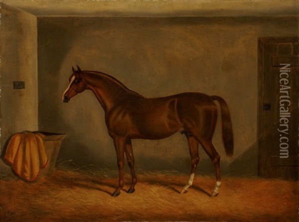 Braunes Rennpferd In Stallinnerem Oil Painting - Edwin (of Bath) Loder