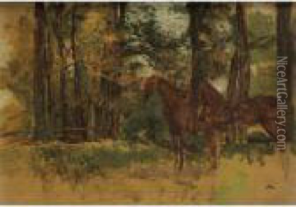 Etude De Chevaux [ ; Study Of 
Horses ; Oil On Panel ; Monogrammed Em ; On The Reverse Stamp Of The 
Meissonier Sale In 1893] Oil Painting - Jean-Louis-Ernest Meissonier