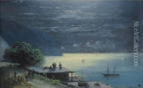 Crimean Coast By Moolight Oil Painting - Ivan Konstantinovich Aivazovsky