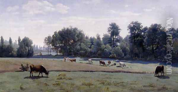 Marcoussis - Cows Grazing Oil Painting - Jean-Baptiste-Camille Corot
