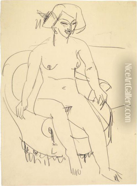 Sitzender Akt Auf Einem Sessel Oil Painting - Ernst Ludwig Kirchner