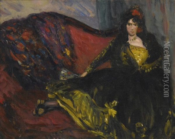 Spanish Lady On Sofa Oil Painting - William Glackens