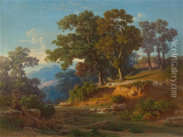 View Of Palazzola Near Rome, With Monte Cavo Oil Painting - Jakob (Johann) Hermann