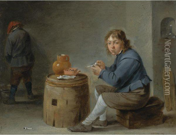 A Boy Smoking Oil Painting - David The Younger Teniers