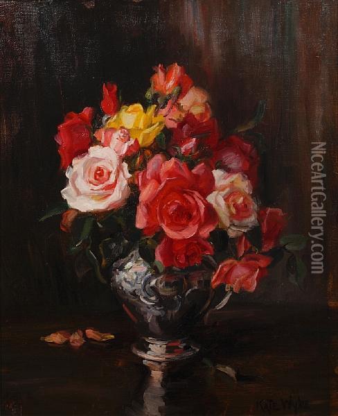 Roses In A Vase Oil Painting - Kate Wylie