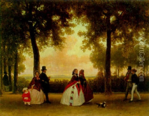 An Early Evening Stroll Oil Painting - Florent Nicolas Crabeels