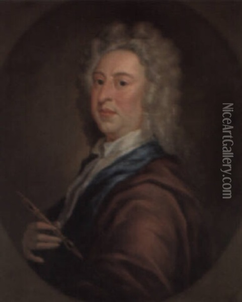 Portrait Of The Artist, A Brush In His Right Hand Oil Painting - Sir James Thornhill