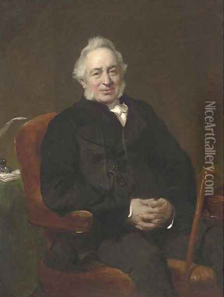 Portrait of Ralph Price Esq., seated three-quarter-length, in a black suit Oil Painting - John Prescott Knight