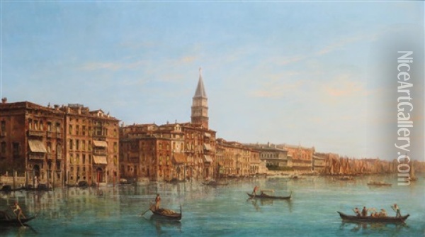 The Doge's Palace And The Riva Degli Schiavone, Venice, Seen From The Dogana Oil Painting - Alfred Pollentine