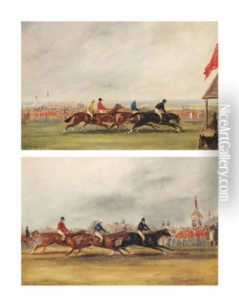 The Horse Race: The Start And The Finish, With Soldiers Lining The Track Oil Painting - Charles Augustus Henry Lutyens
