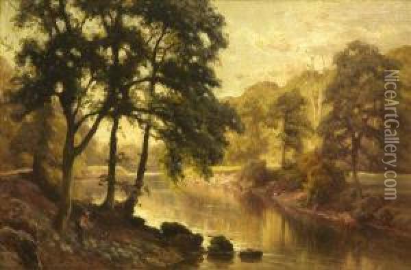 An Angler Under The Trees Oil Painting - Edward Henry Holder