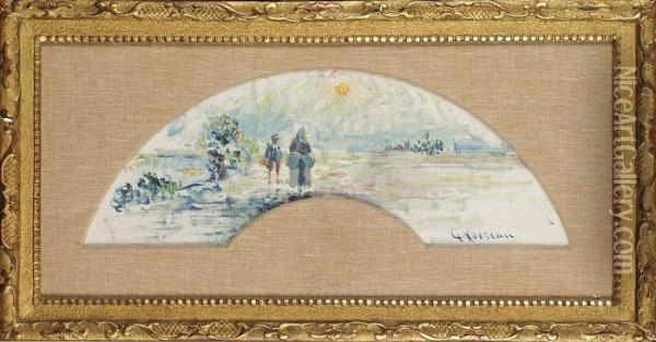 Femme Et Jeune Homme Dans Un Paysage Lacustre Oil Painting - Gustave Loiseau