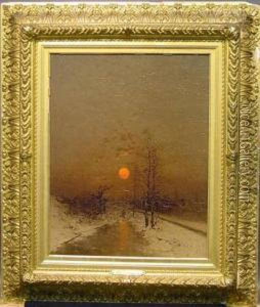 Winter Sunset, Dusseldorf Oil Painting - Heinz Flockenhaus