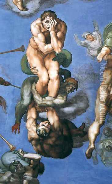 Last Judgment (detail) 11 Oil Painting - Michelangelo Buonarroti
