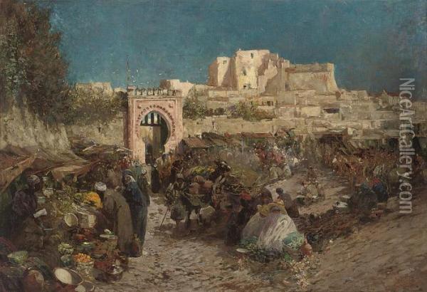 Bab El Souk, Tangiers Oil Painting - George Charles Haite