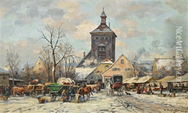 Wintermorgen Am Marktplatz Oil Painting - Karl Stuhlmueller