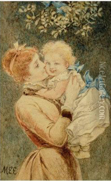 A Kiss Under The Mistletoe Oil Painting - Mary Ellen Freer Edwards