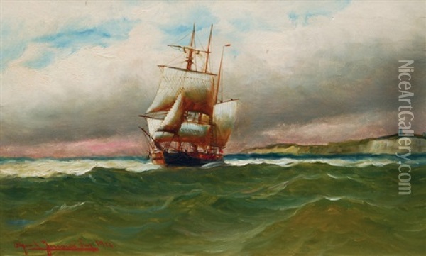 Three Master In The English Channel Oil Painting - Alfred Serenius Jensen