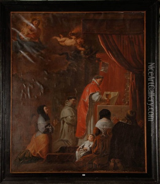 Messe Interrompue Par Une Apparition Du Diable Mais Sauvee Par Un Ange Oil Painting - Erasmus Quellinus II