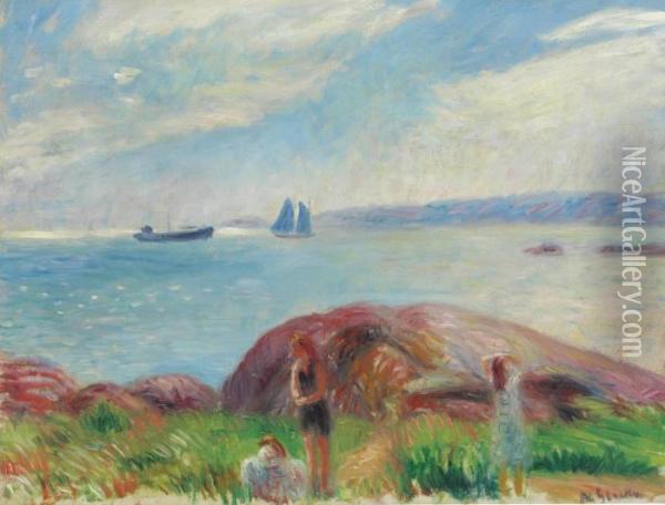 Bathing Near The Bay Oil Painting - William Glackens