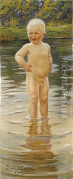 Badande Pojke Oil Painting - Jenny Nystroem