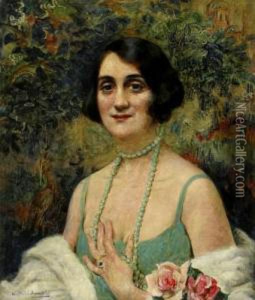 Portrait Of A Woman Oil Painting - Leopold Pilichowski