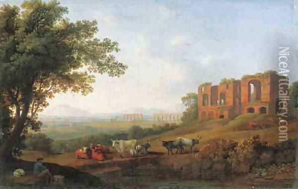 A view of the Roman Campagna by the Appian Way Oil Painting - Jakob Philippe Hackert