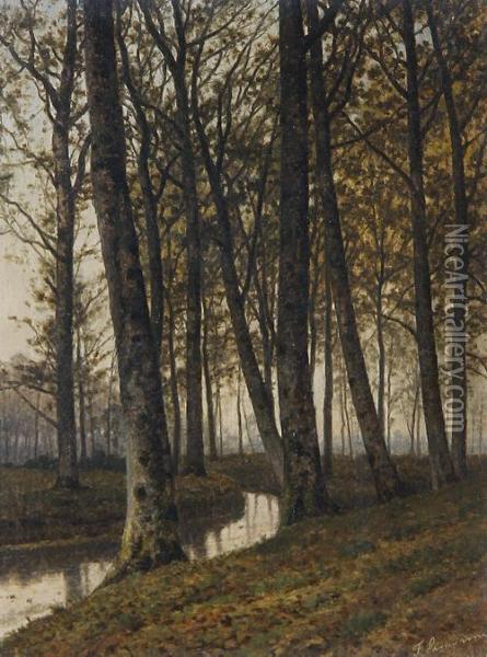 Autumnal River Landscape Oil Painting - Jean-Pierre-Francois Lamoriniere