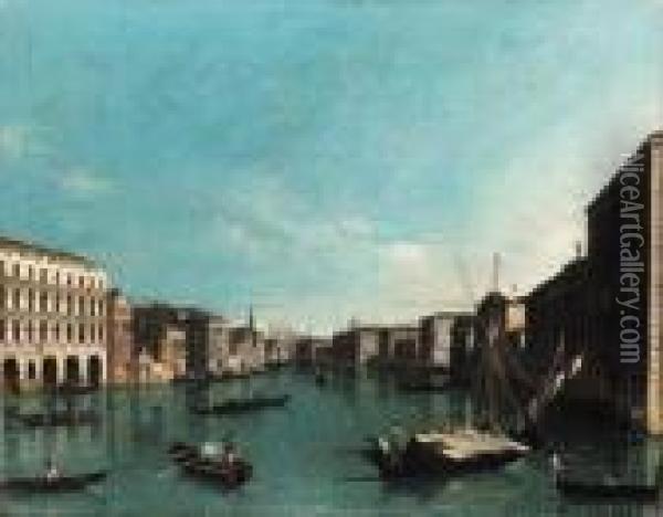 The Grand Canal, Venice, Looking
 South From The Palazzi Foscari Andmoro-lin To The Church Of Santa Maria
 Della Carita Oil Painting - (Giovanni Antonio Canal) Canaletto