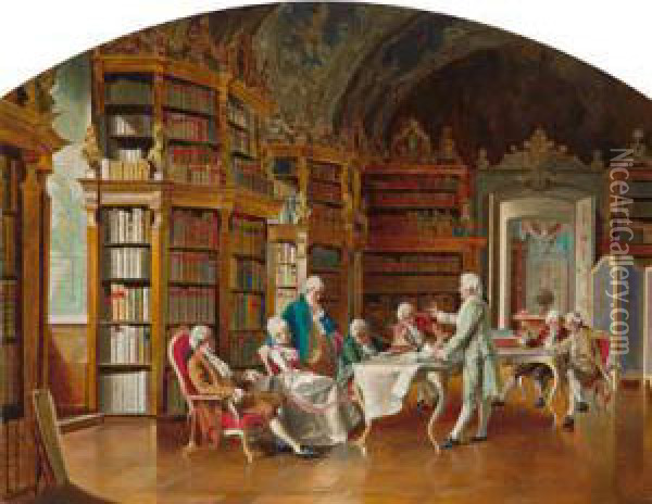 Lettura Nella Biblioteca Del Castello Oil Painting - Johann Hamza