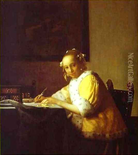 Lady Writing A Letter 1665-1670 Oil Painting - Jan Vermeer Van Delft