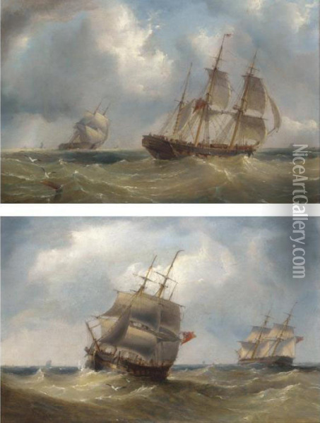 Frigates Off The Coast Oil Painting - Henry Redmore