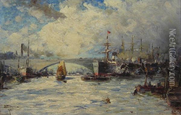 Shipping On The Thames Oil Painting - George Bunn