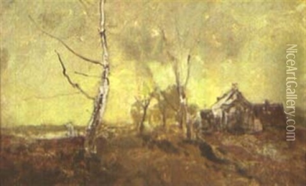 Herbstliche Moorlandschaft Mit Gehoft Oil Painting - August Fink