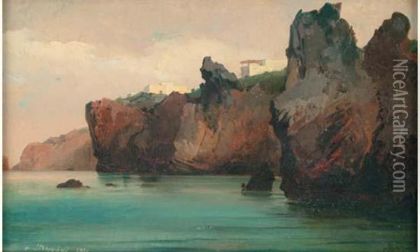 Stromboli, Rivage Aux Falaises Oil Painting - Jean-Charles Joseph Remond