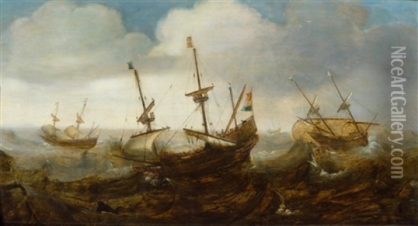Ships On A Stormy Sea Oil Painting - Cornelis Verbeeck