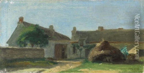 La Ferme En Normandie [, A Farm 
In Normandy, Oil On Canvas Laid Down On Panel, Signed And Dated 1858 
(?)] Oil Painting - Adolphe Felix Cals
