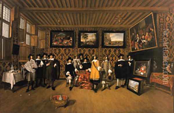 A group portrait of twelve gentlemen in an interior Oil Painting - Gillis Van Tilborch