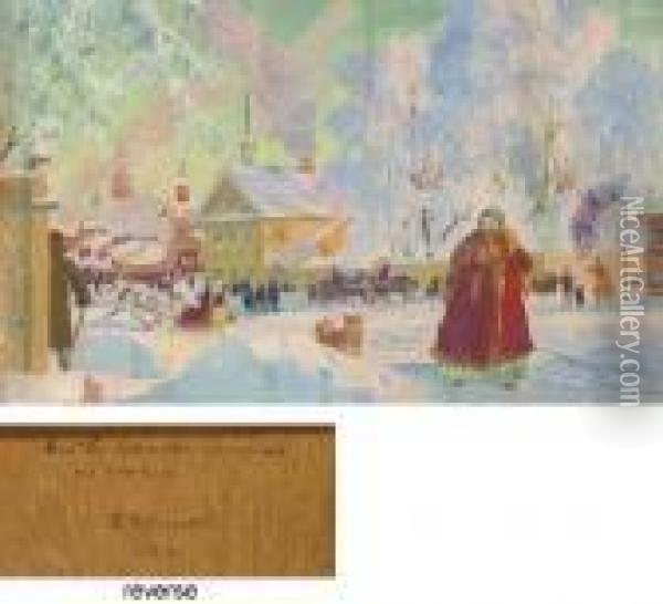 A Winter Fair Oil Painting - Boris Kustodiev