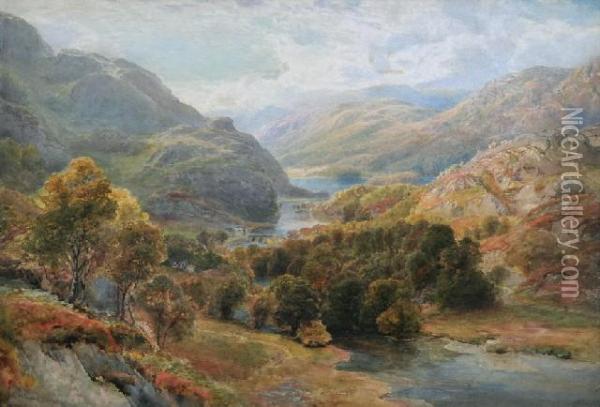Landscape With River And Bridge Oil Painting - Ebenezer Wake Cook