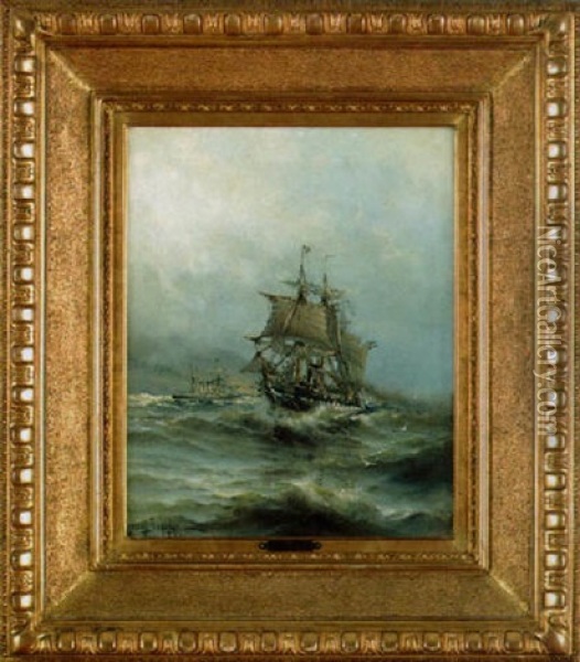 Marin Med Segelskuta Och Angfartyg Oil Painting - Herman Gustav af Sillen