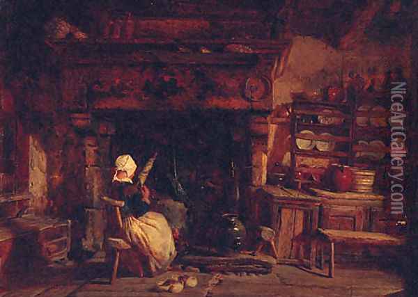 An interior at the manoir of Gourveau, st pol de Leon, Brittany Oil Painting - Alfred Provis