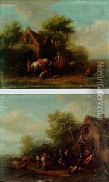 Travellers Outside A Blacksmith's Oil Painting - Barend Gael